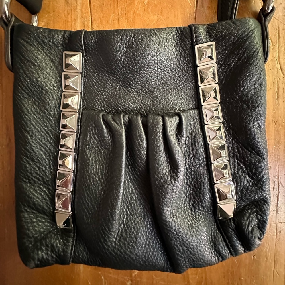 B. Makowsky Purse Black Leather Studded